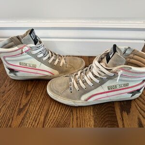 Golden Goose Zip Up Sneakers with Camo Star and pink detail. Limited Edition *